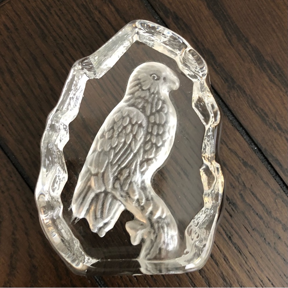 Etched Glass Paperweight, Bird. Laser Etched Glass Paperweight.